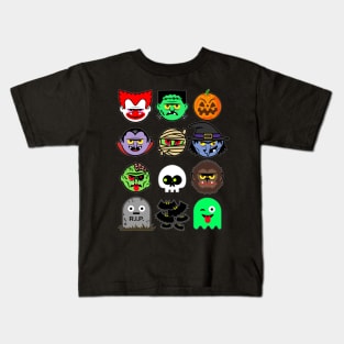 MONSTER FACES Halloween Emoji Shirt Skeleton Dracula Costume Kids T-Shirt